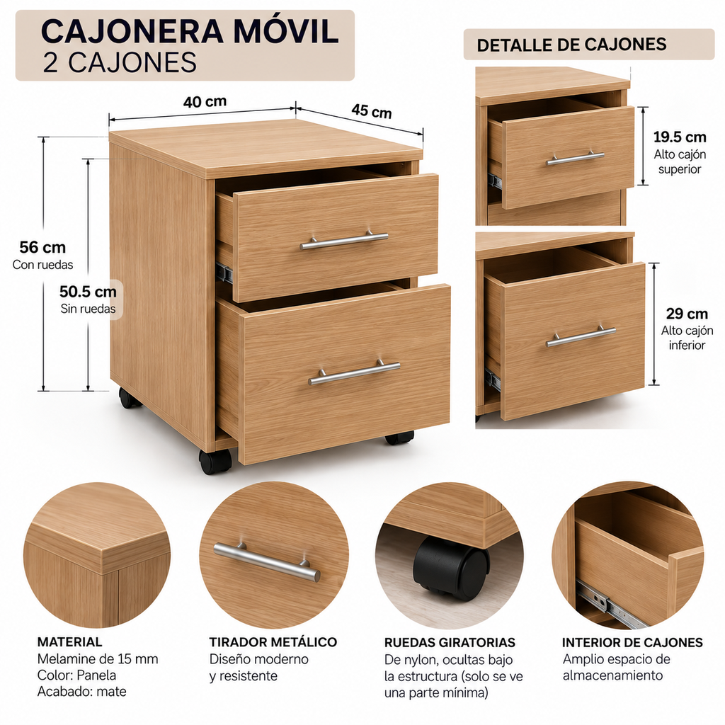 ESCRITORIO SIMPLE MAS CAJONERA MOVIL (75X110X60)