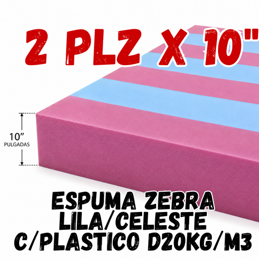 ESPUMA ZEBRA LILA/CELESTE 2 PLZ X 10" C/PLASTICO D20KG/M3